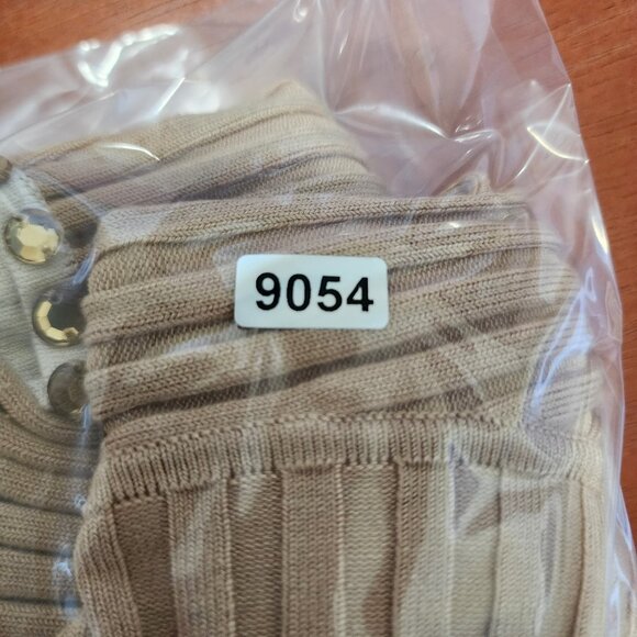 Vtg Y2K Cache Women's L Long Sleeve Zip Up Ribbed Stretch Top Rhinestones Beige - Picture 12 of 12